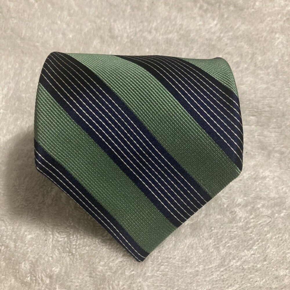 Nautica Mens Striped Repp Necktie Tie 100% Silk Green,Navy Blue.